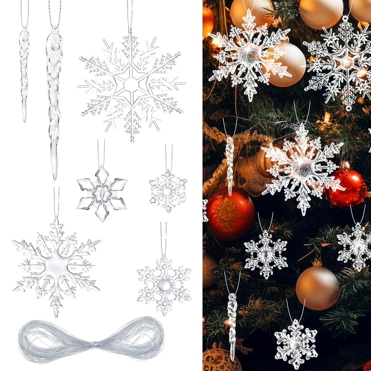 HASTHIP 35pcs Christmas Tree Hanging Ornament Small Crystal Acrylic Christmas Ornaments for Christmas Tree Transparent Snowflake Icicle Christmas Hanging Ornament HASTHIP 35pcs Christmas Tree Hanging Ornament Small Crystal Acrylic Christmas Ornaments for Christmas Tree Transparent Snowflake Icicle Christmas Hanging Ornament